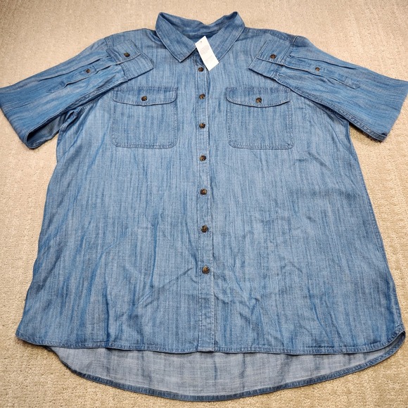 Lands End Shirt Women XL Chambray Blue Indigo Tencel Soft Button Up NEW - Picture 2 of 8